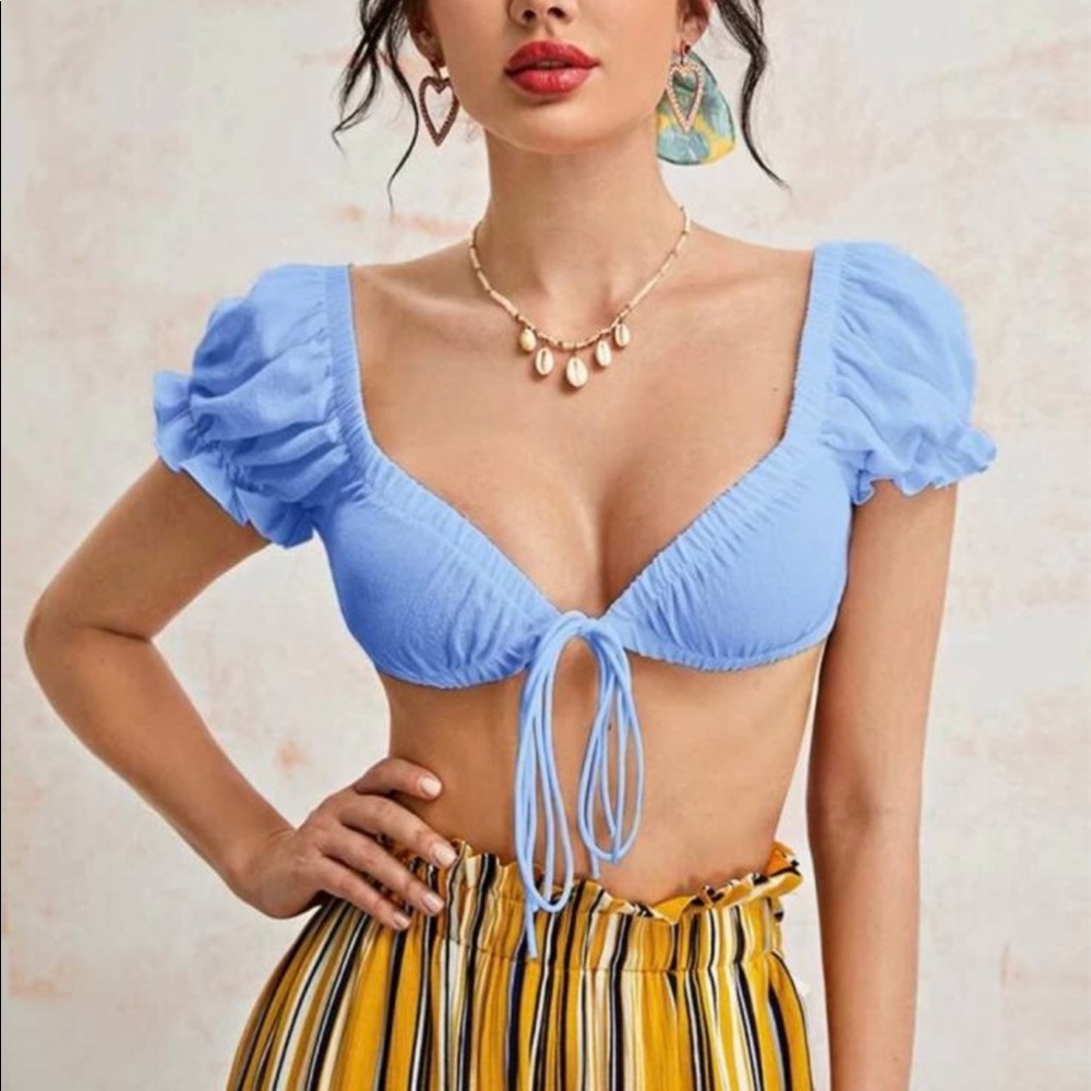 Blue Ditsy Crop Top